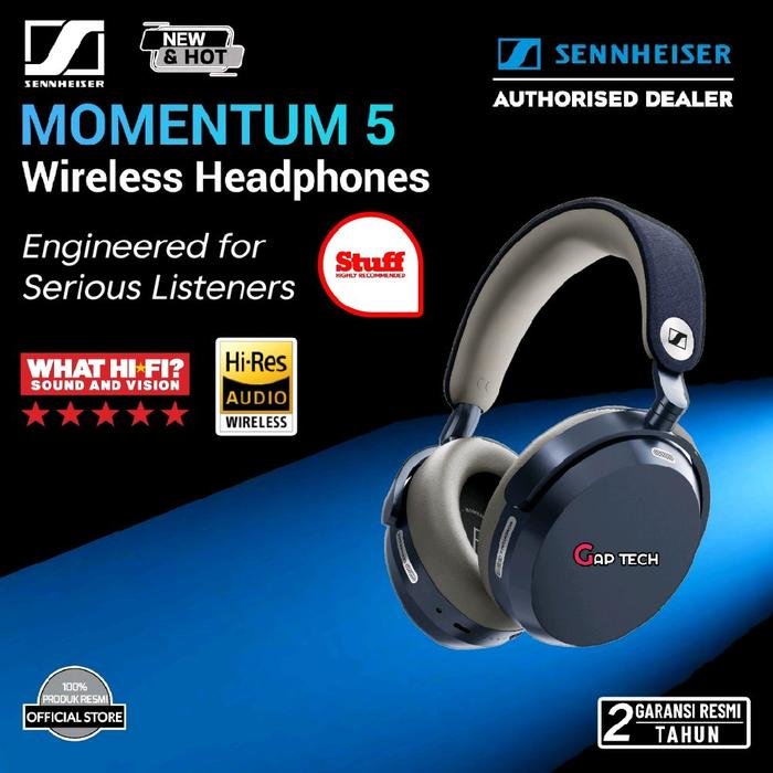Sennheiser Momentum 5 / Momentum 5th Gen - Premium Wireless Bluetooth Headphones with Adaptive Noise Cancellation Headphone Original - Blue / Denim