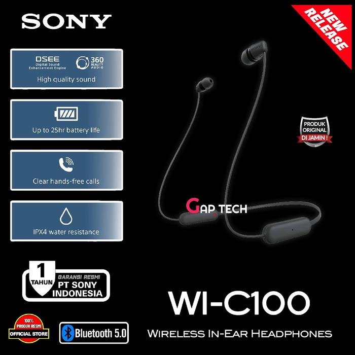 Sony WI-C100 / WI C 100 Wireless In-Ear Headphones with Microphone Original - Black