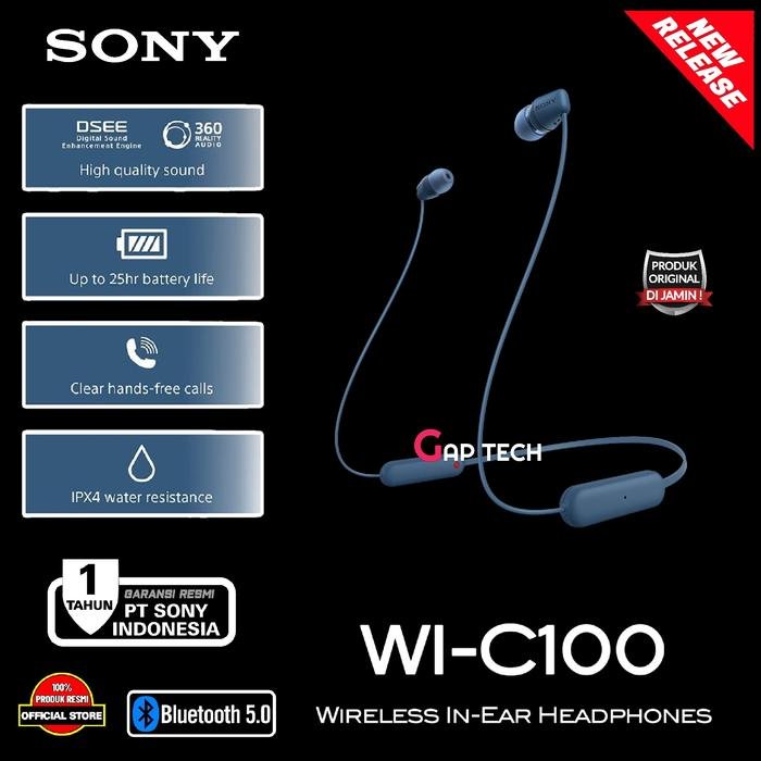 Sony WI-C100 / WI C 100 Wireless In-Ear Headphones with Microphone Original - Blue