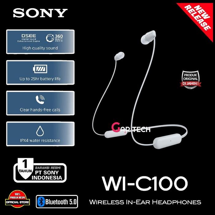 Sony WI-C100 / WI C 100 Wireless In-Ear Headphones with Microphone Original - White
