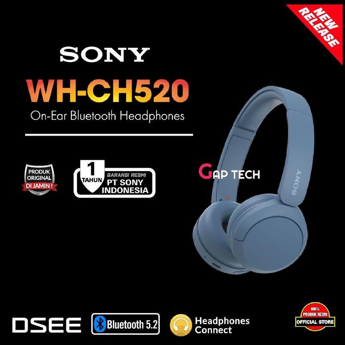 Sony WH CH520 / CH 520 Successor WH CH510 On-Ear Bluetooth Headphones Original - Blue