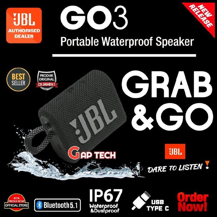 JBL GO 3 (Successor JBL GO 2) Portable Waterproof Bluetooth Speaker Original - Black
