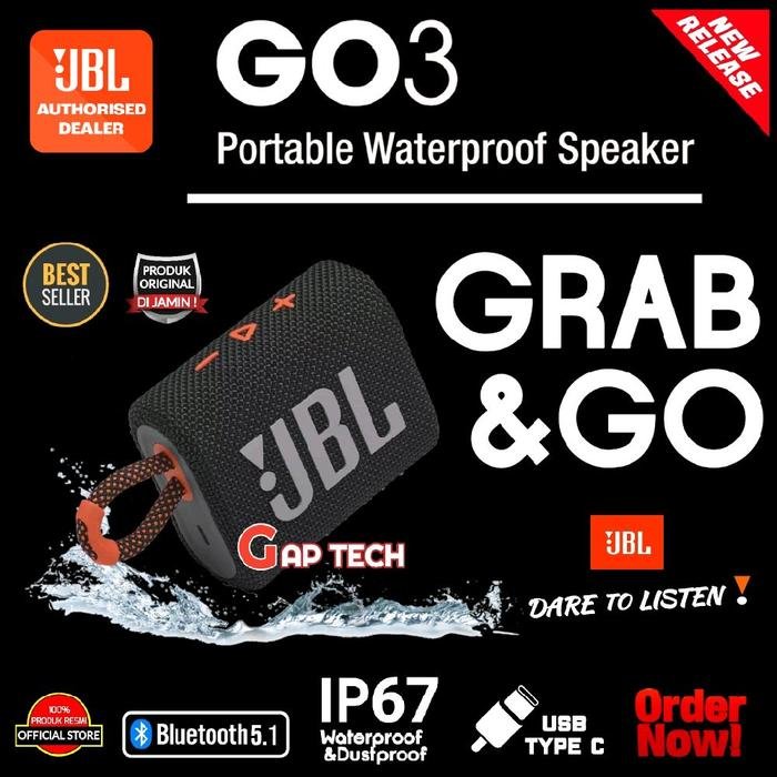 JBL GO 3 (Successor JBL GO 2) Portable Waterproof Bluetooth Speaker Original - Black Orange