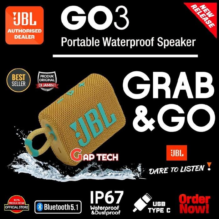JBL GO 3 (Successor JBL GO 2) Portable Waterproof Bluetooth Speaker Original - Yellow