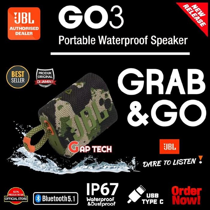 JBL GO 3 (Successor JBL GO 2) Portable Waterproof Bluetooth Speaker Original - Squad