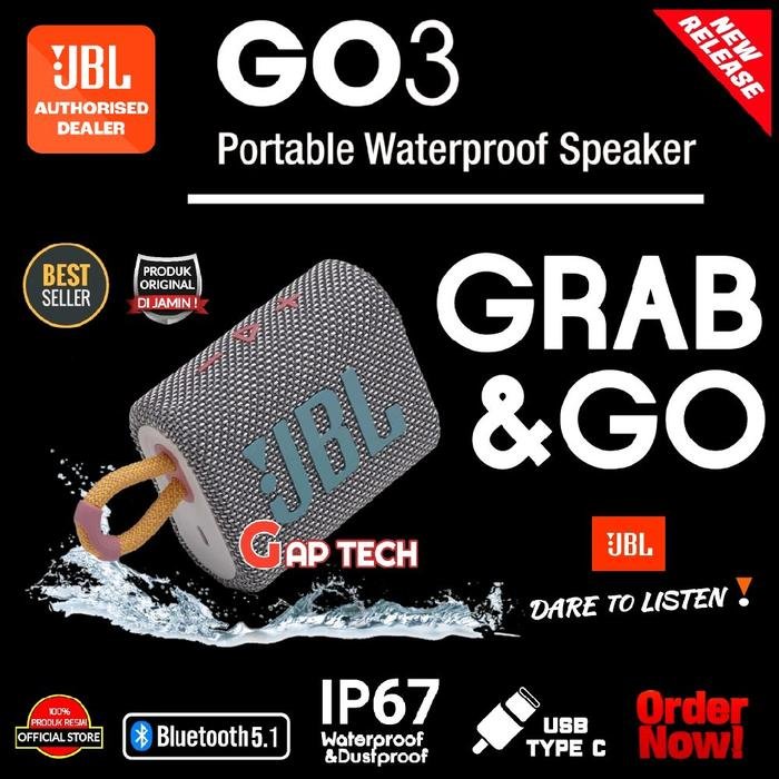 JBL GO 3 (Successor JBL GO 2) Portable Waterproof Bluetooth Speaker Original - Grey