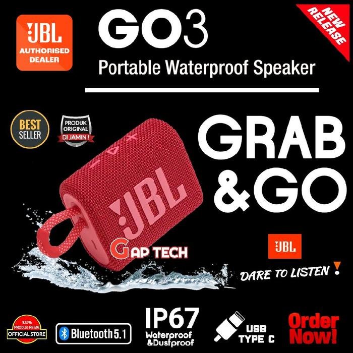 JBL GO 3 (Successor JBL GO 2) Portable Waterproof Bluetooth Speaker Original - Red