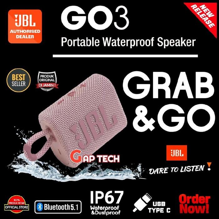 JBL GO 3 (Successor JBL GO 2) Portable Waterproof Bluetooth Speaker Original - Pink