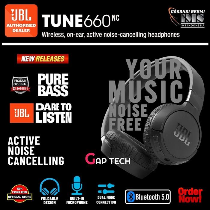 JBL Tune 660NC / T660NC / T 660NC Wireless On-Ear Active NC Headphone Original - Black