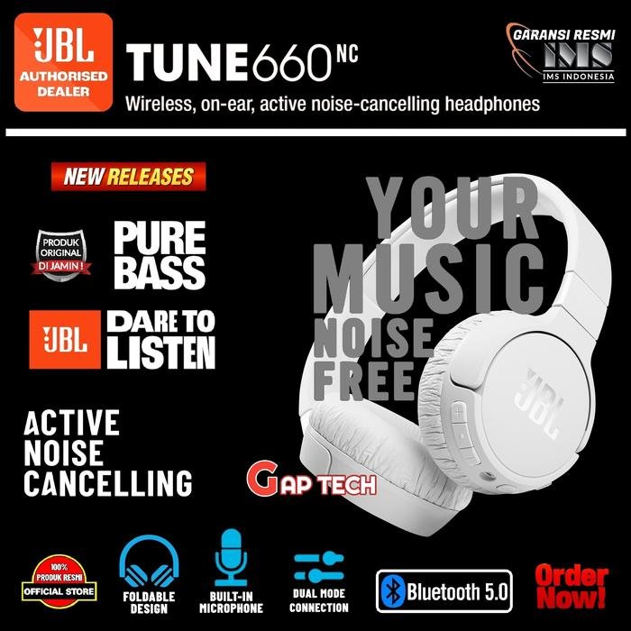 JBL Tune 660NC / T660NC / T 660NC Wireless On-Ear Active NC Headphone Original - White