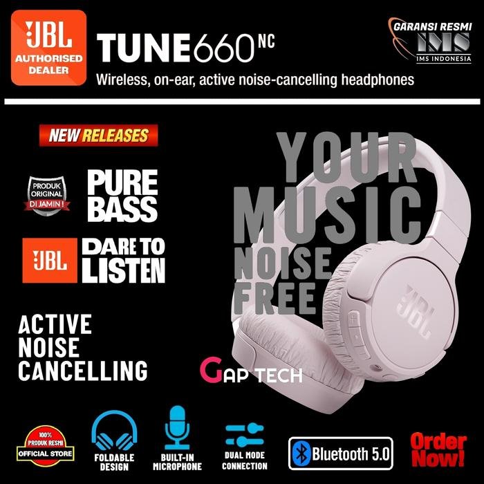 JBL Tune 660NC / T660NC / T 660NC Wireless On-Ear Active NC Headphone Original - Pink