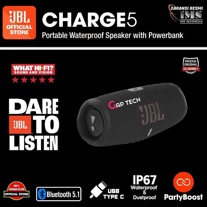 JBL Charge 5 / Charge5 Successor Charge 4 Waterproof Bluetooth Speaker Original - Black