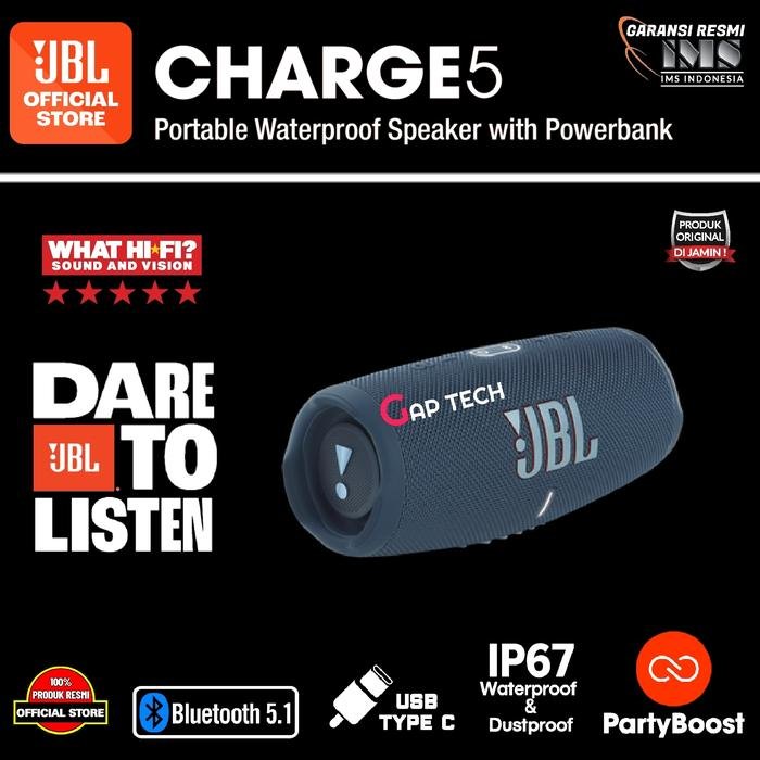 JBL Charge 5 / Charge5 Successor Charge 4 Waterproof Bluetooth Speaker Original - Blue