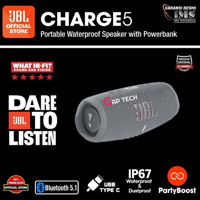JBL Charge 5 / Charge5 Successor Charge 4 Waterproof Bluetooth Speaker Original - Grey