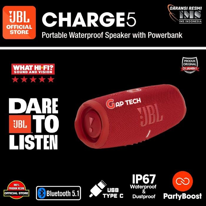 JBL Charge 5 / Charge5 Successor Charge 4 Waterproof Bluetooth Speaker Original - Red