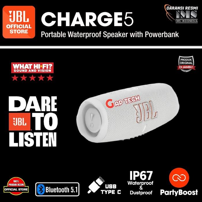 JBL Charge 5 / Charge5 Successor Charge 4 Waterproof Bluetooth Speaker Original - White
