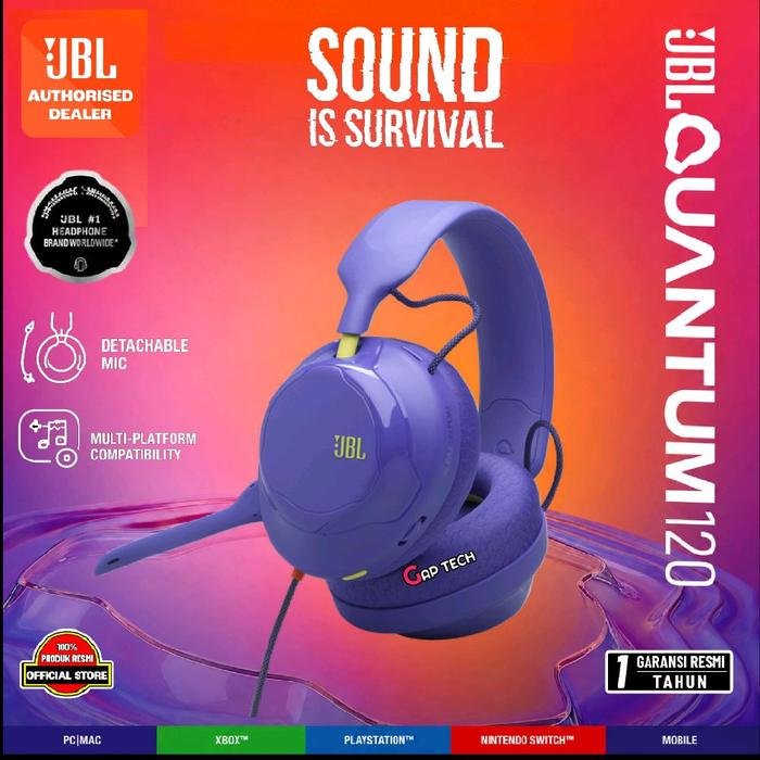 JBL Quantum 120 / Quantum120 Wired Multiplatform Gaming Headset Original - Purple