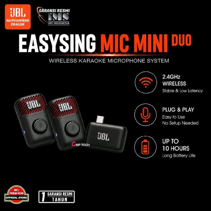 JBL EasySing / Easy Sing Mics Series / EasySing Mic / EasySing Mic Mini / EasySing Mic Mini Duo - Microphone Wireless With Type-C for JBL Speaker Partybox Series Original - MIC MINI DUO
