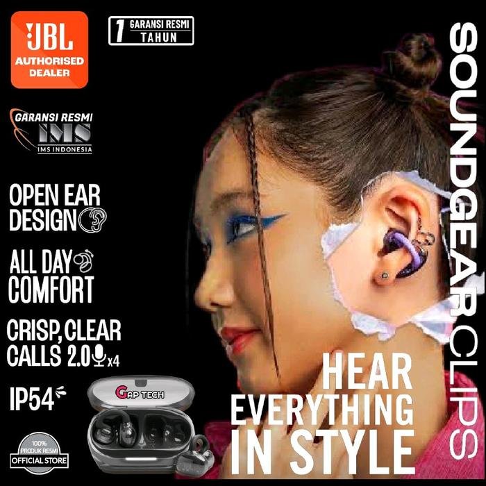 JBL Soundgear Clips - True Wireless Open-ear Headphones TWS Earphone Bluetooth Original - Black