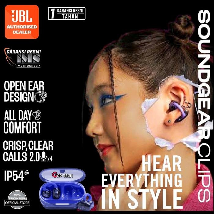 JBL Soundgear Clips - True Wireless Open-ear Headphones TWS Earphone Bluetooth Original - Blue