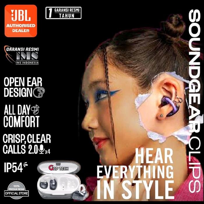 JBL Soundgear Clips - True Wireless Open-ear Headphones TWS Earphone Bluetooth Original - White