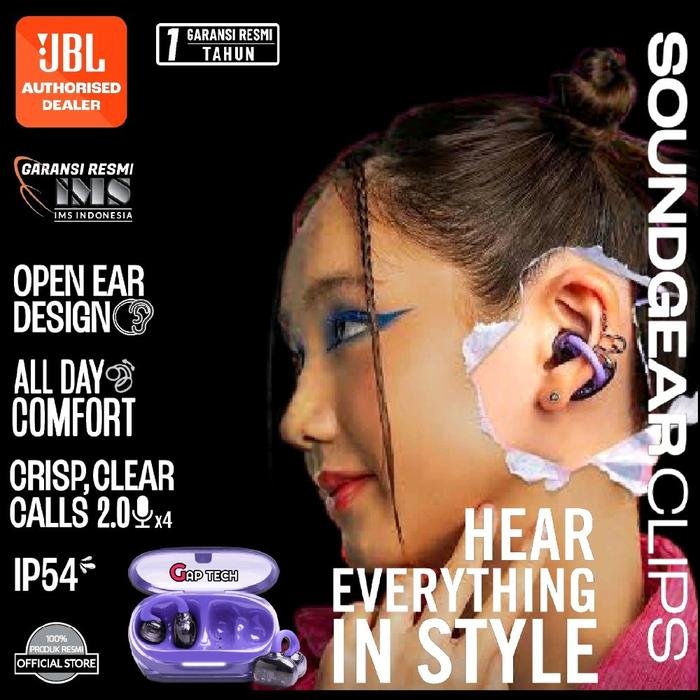 JBL Soundgear Clips - True Wireless Open-ear Headphones TWS Earphone Bluetooth Original - Purple