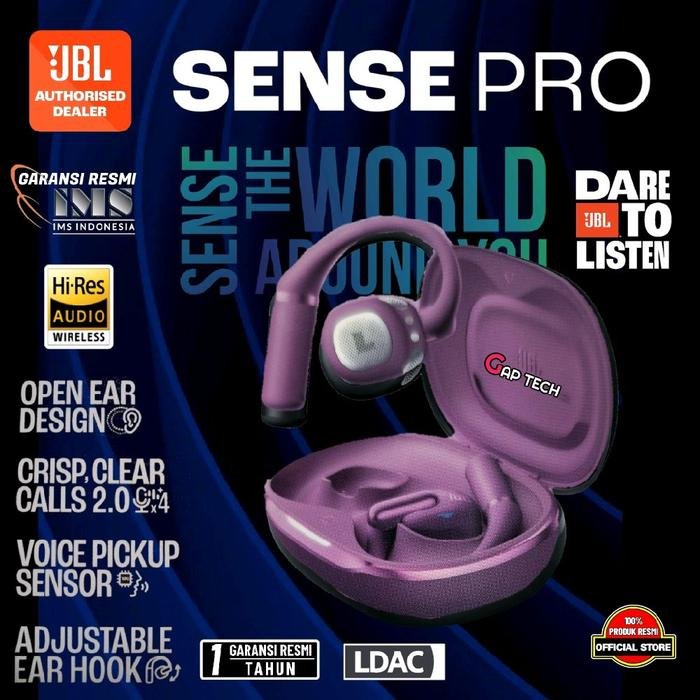 JBL Sense Pro / SensePro True wireless Open Ear Headphones with JBL OpenSound Technology and Ear Hook Design Original - Purple