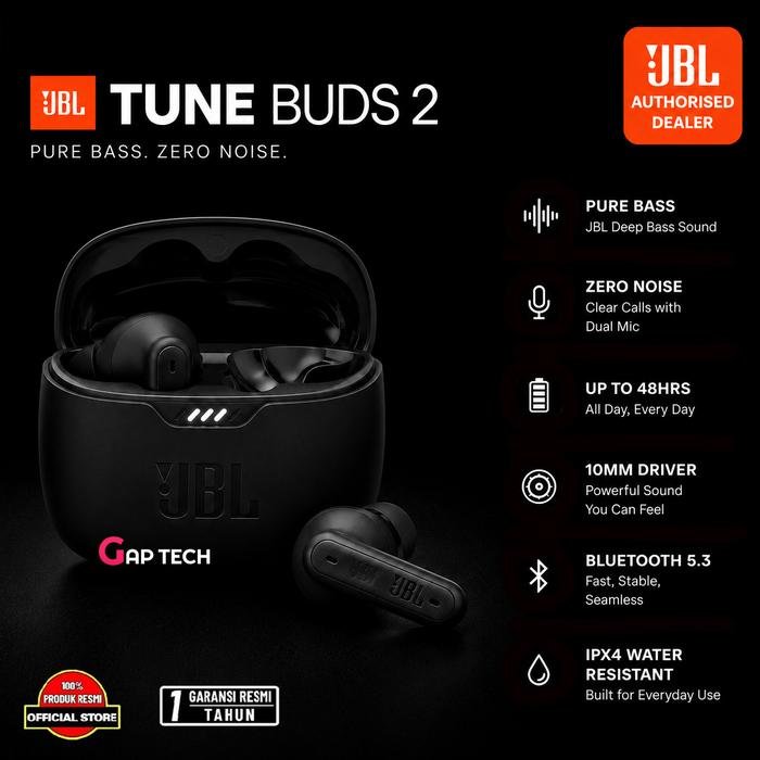 JBL Tune Buds 2 True Wireless Bluetooth TWS Earbuds Earphones Original - Black