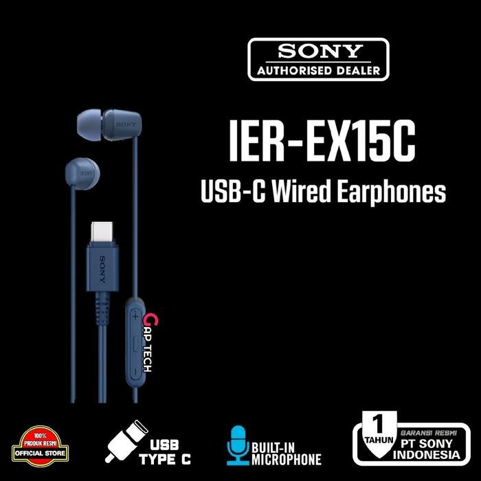 Sony IER-EX15C / IER EX15C / EX 15 C - In-Ear Eaphones with USB-C / Earphone Original - Blue