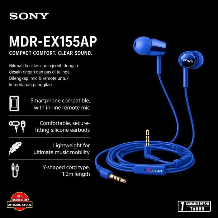 Sony MDR-EX155AP / EX 155AP In-Ear Monitor Headphone Original - Dark Blue