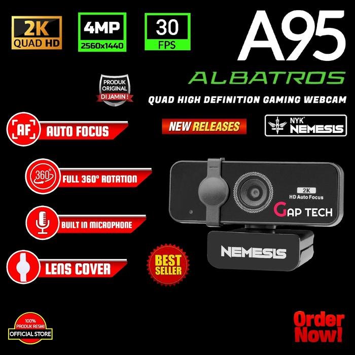 NYK ALBATROS A95 / A 95 / A-95 Quad High Definition Gaming Webcam Original - Black