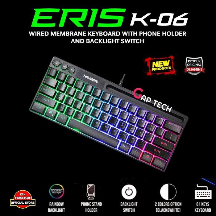 NYK K-06 ERIS Wired Mini Membrane Gaming Keyboard with Phone Holder Original - Black