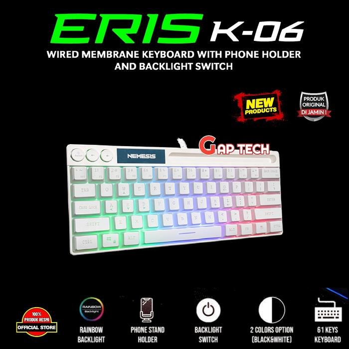 NYK K-06 ERIS Wired Mini Membrane Gaming Keyboard with Phone Holder Original - White