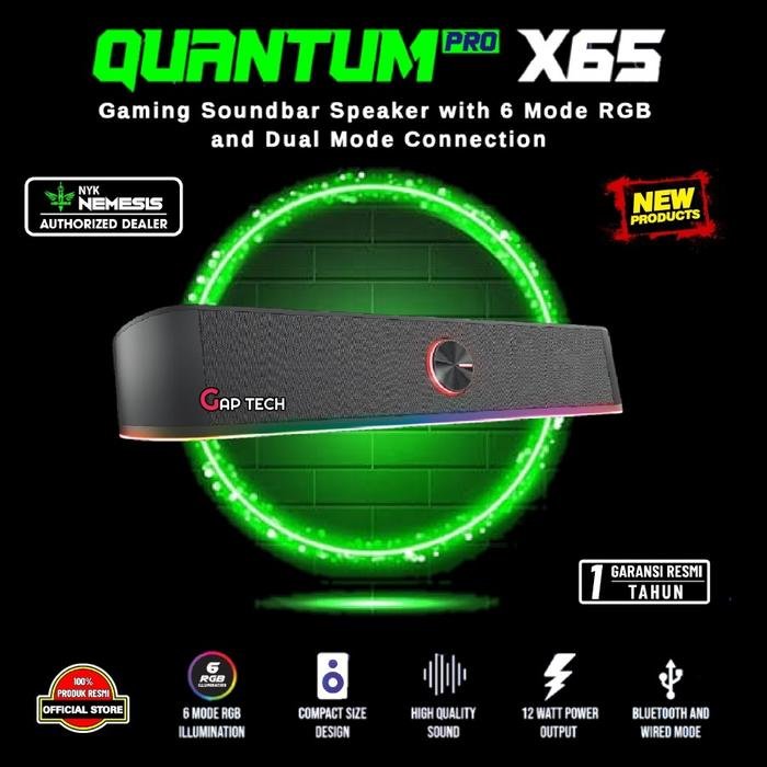 NYK Nemesis Quantum Pro X65 /X 65 / X-65 Gaming Soundbar Speaker with 6 Mode RGB and Dual Mode Connection Original - Black