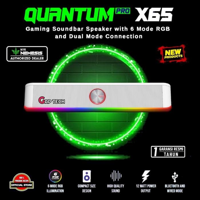 NYK Nemesis Quantum Pro X65 /X 65 / X-65 Gaming Soundbar Speaker with 6 Mode RGB and Dual Mode Connection Original - White