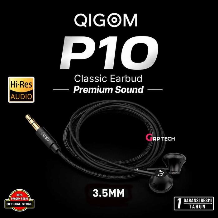 QIGOM P10 HIFI Earphones Flathead, 15.4MM 32ohm 116dB, Large-size Driver Unit, Fit Ear-canal, Wired Headset, Low Distortion Original - 3.5MM