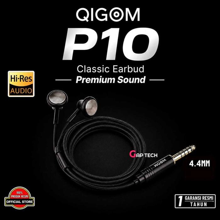 QIGOM P10 HIFI Earphones Flathead, 15.4MM 32ohm 116dB, Large-size Driver Unit, Fit Ear-canal, Wired Headset, Low Distortion Original - 4.4MM