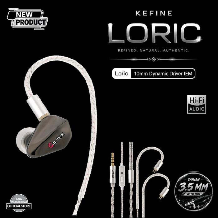 KEFINE Loric 10mm PU + Titanium Composite Diaphragm Dynamic Driver In-Ear Monitor Earphone / IEM Original - BLACK - 3.5MM WITH MIC
