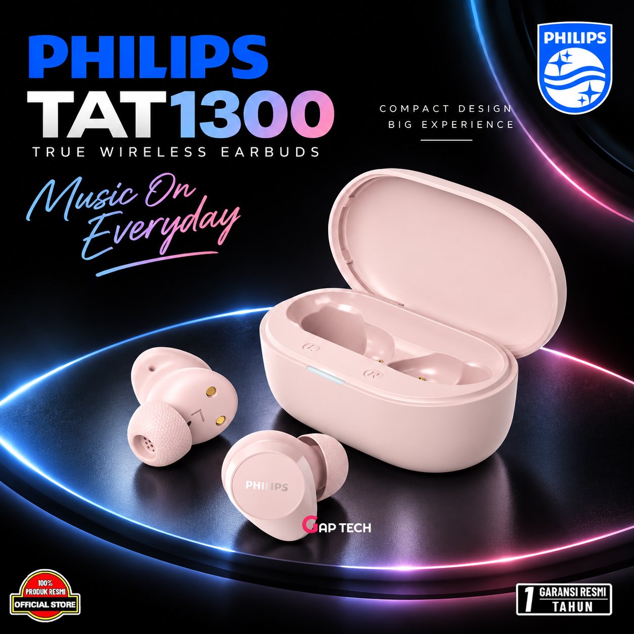Philips TAT1300 / TAT 1300 True Wireless TWS Original - Pink