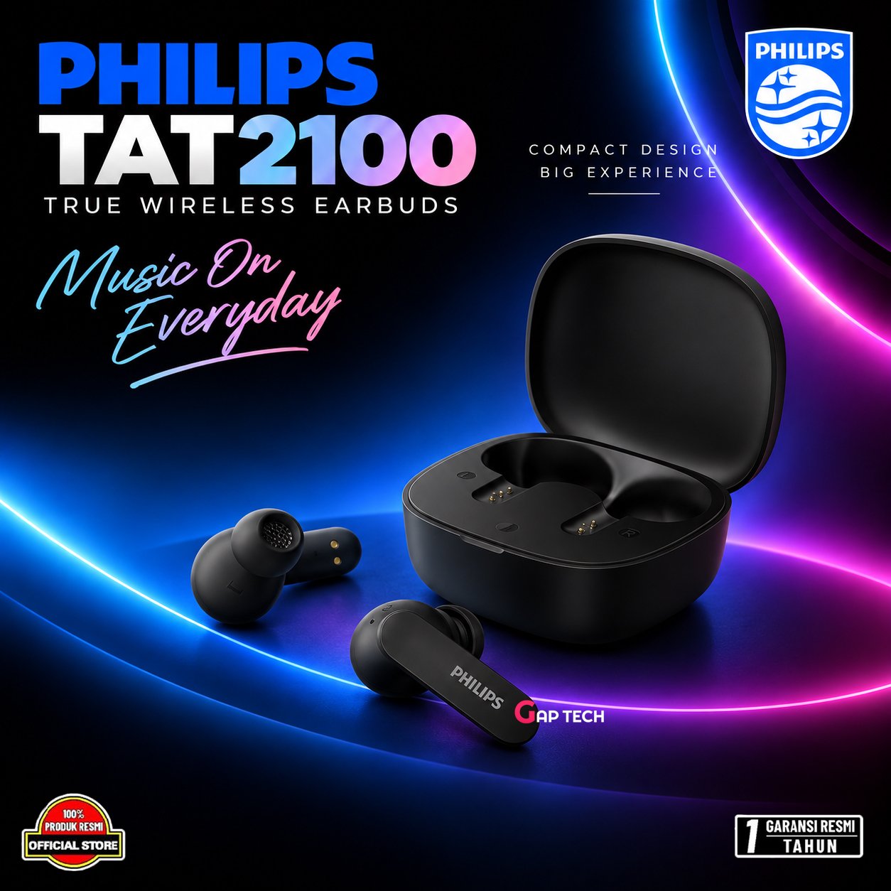 Philips TAT2100 / TAT 2100 True wireless TWS Dynamic Bass Original - Black