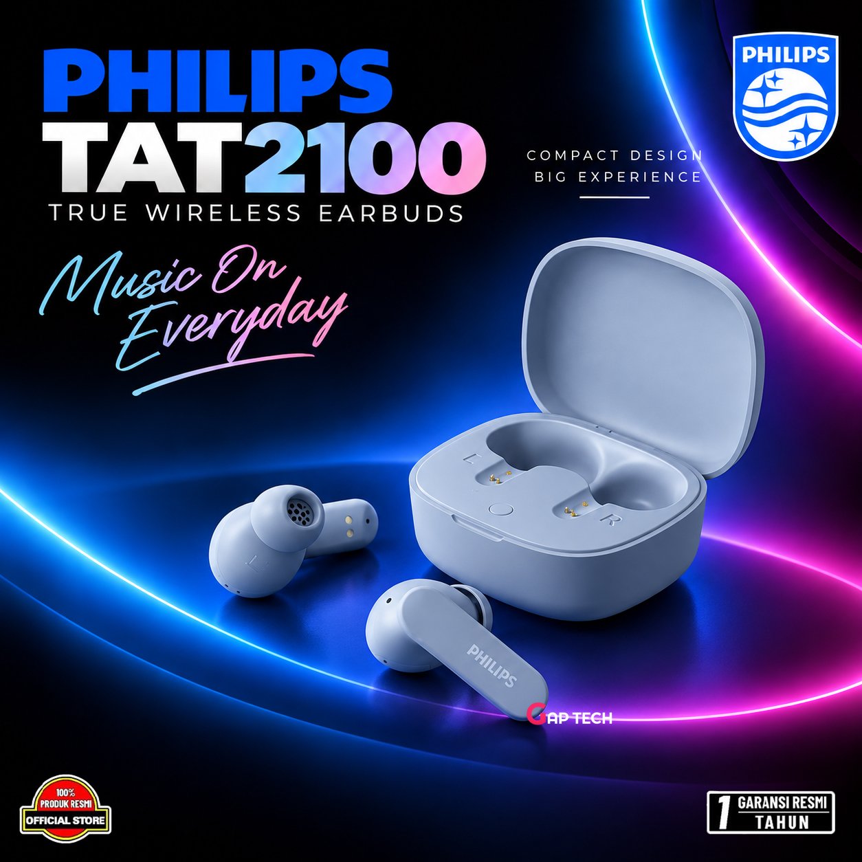Philips TAT2100 / TAT 2100 True wireless TWS Dynamic Bass Original - Light Blue