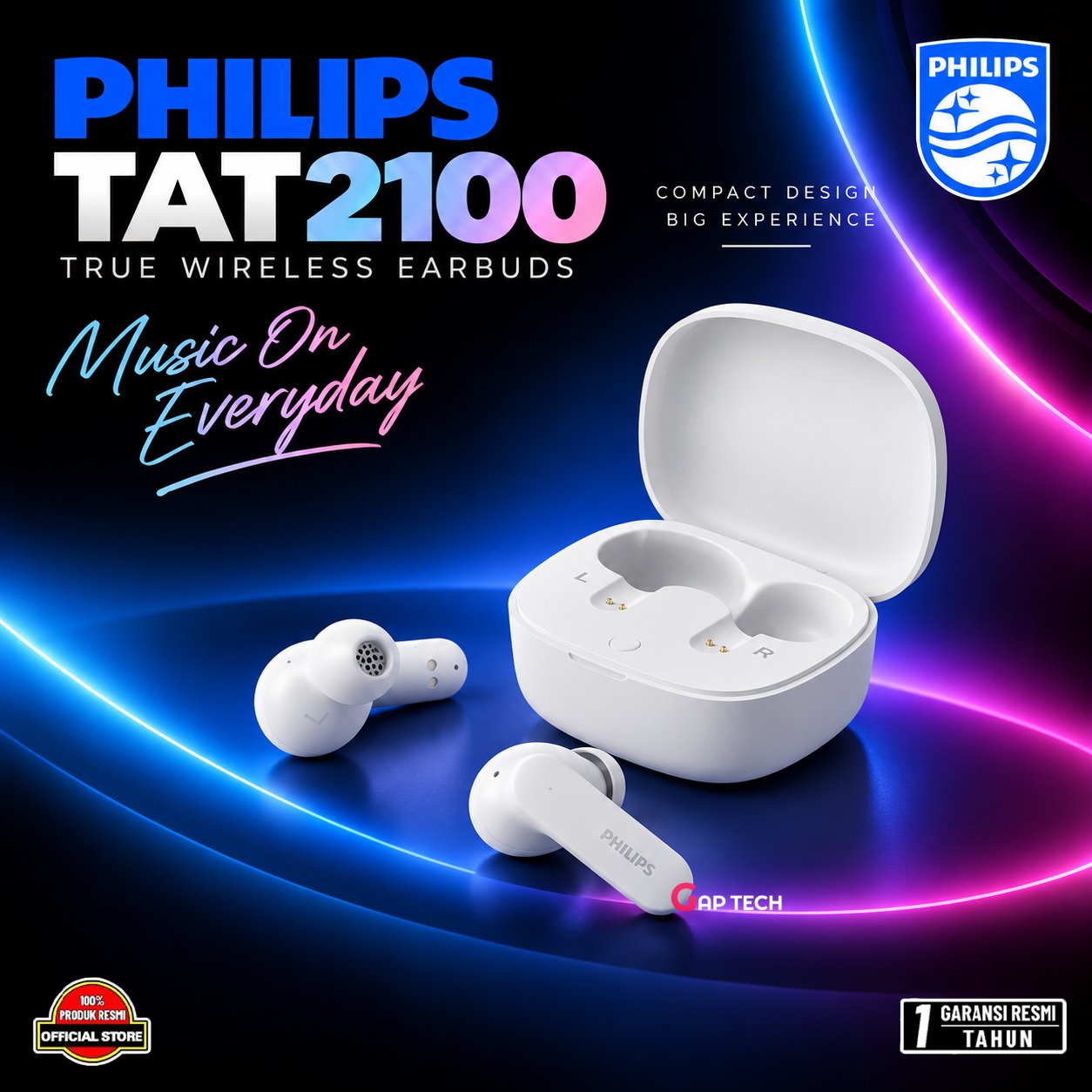 Philips TAT2100 / TAT 2100 True wireless TWS Dynamic Bass Original - White