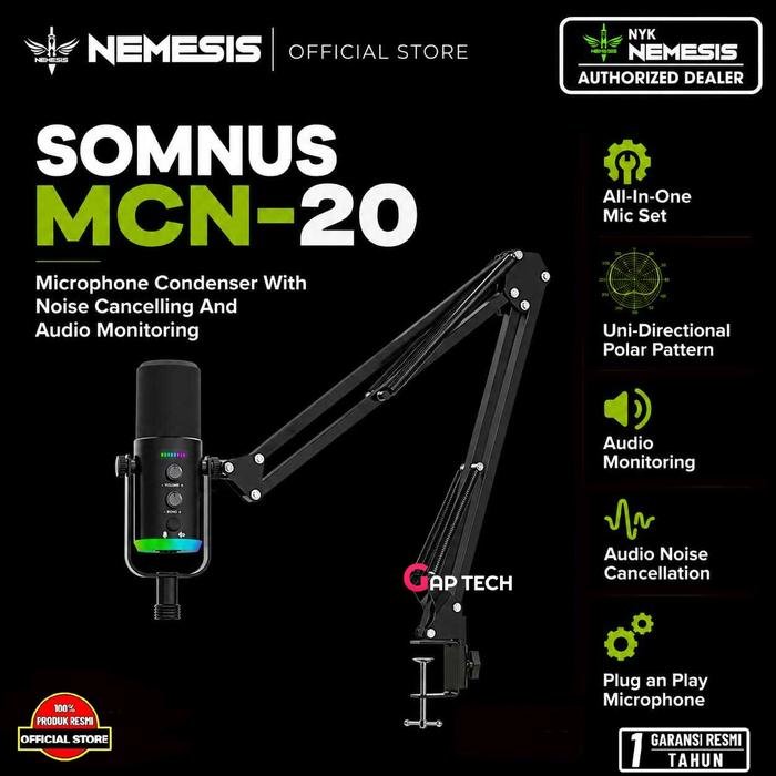 Microphone Condenser 2 in 1 Connection RGB with Noise Cancelling Nemesis SOMNUS MCN-20 Original - Black
