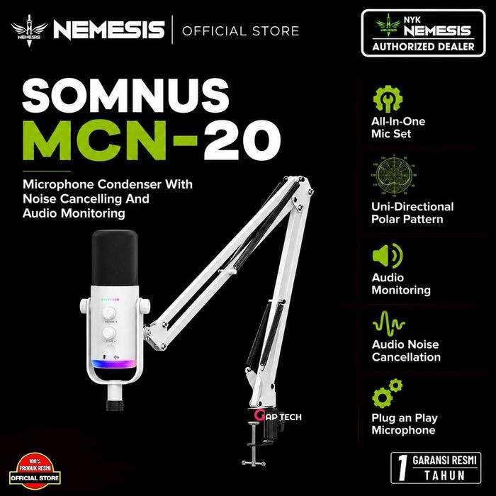 Microphone Condenser 2 in 1 Connection RGB with Noise Cancelling Nemesis SOMNUS MCN-20 Original - White
