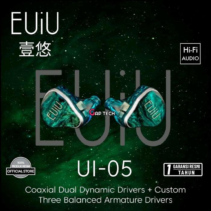 EUiU UI-05 / UI 05 / UI05 Coaxial 2 Dynamic Driver + 3 Balanced Armature Driver Hybrid In Ear Monitor Earphone / IEM Original - Blue