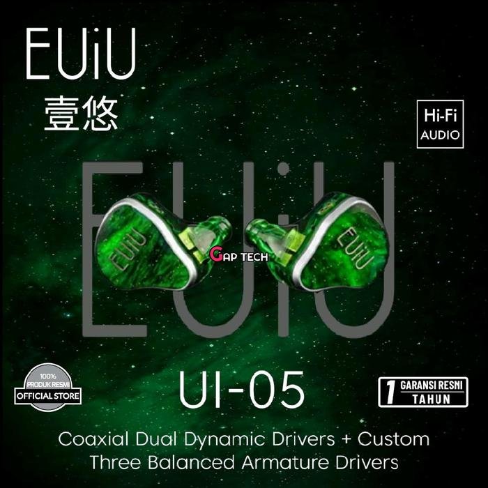 EUiU UI-05 / UI 05 / UI05 Coaxial 2 Dynamic Driver + 3 Balanced Armature Driver Hybrid In Ear Monitor Earphone / IEM Original - Green