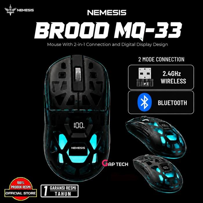 NEMESIS BROOD MQ-33 Transparent Wireless Gaming Mouse with Digital Display Original - Black