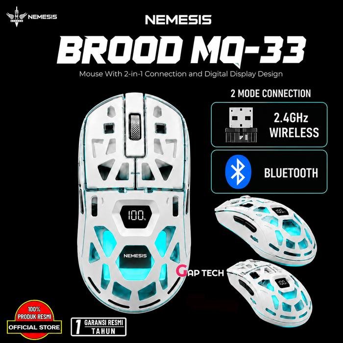 NEMESIS BROOD MQ-33 Transparent Wireless Gaming Mouse with Digital Display Original - White