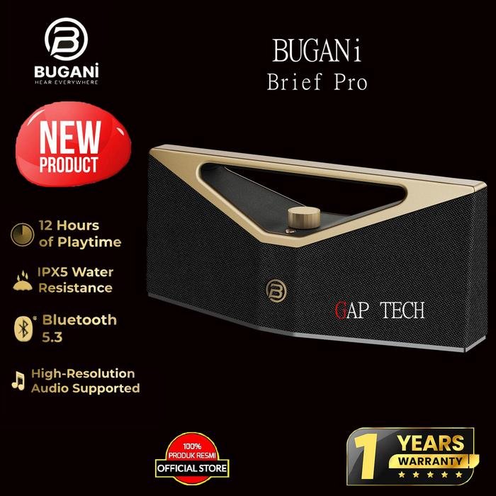 BUGANi Brief Pro Portable Bluetooth Speaker with Experience Superior Sound Quality BS12303 Original - Black Gold