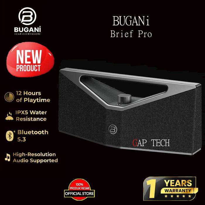 BUGANi Brief Pro Portable Bluetooth Speaker with Experience Superior Sound Quality BS12303 Original - Black SIlver